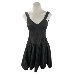 Warehouse Black Floral Embroidery Sleeveless Open Back Denim Fit & Flare Dress M